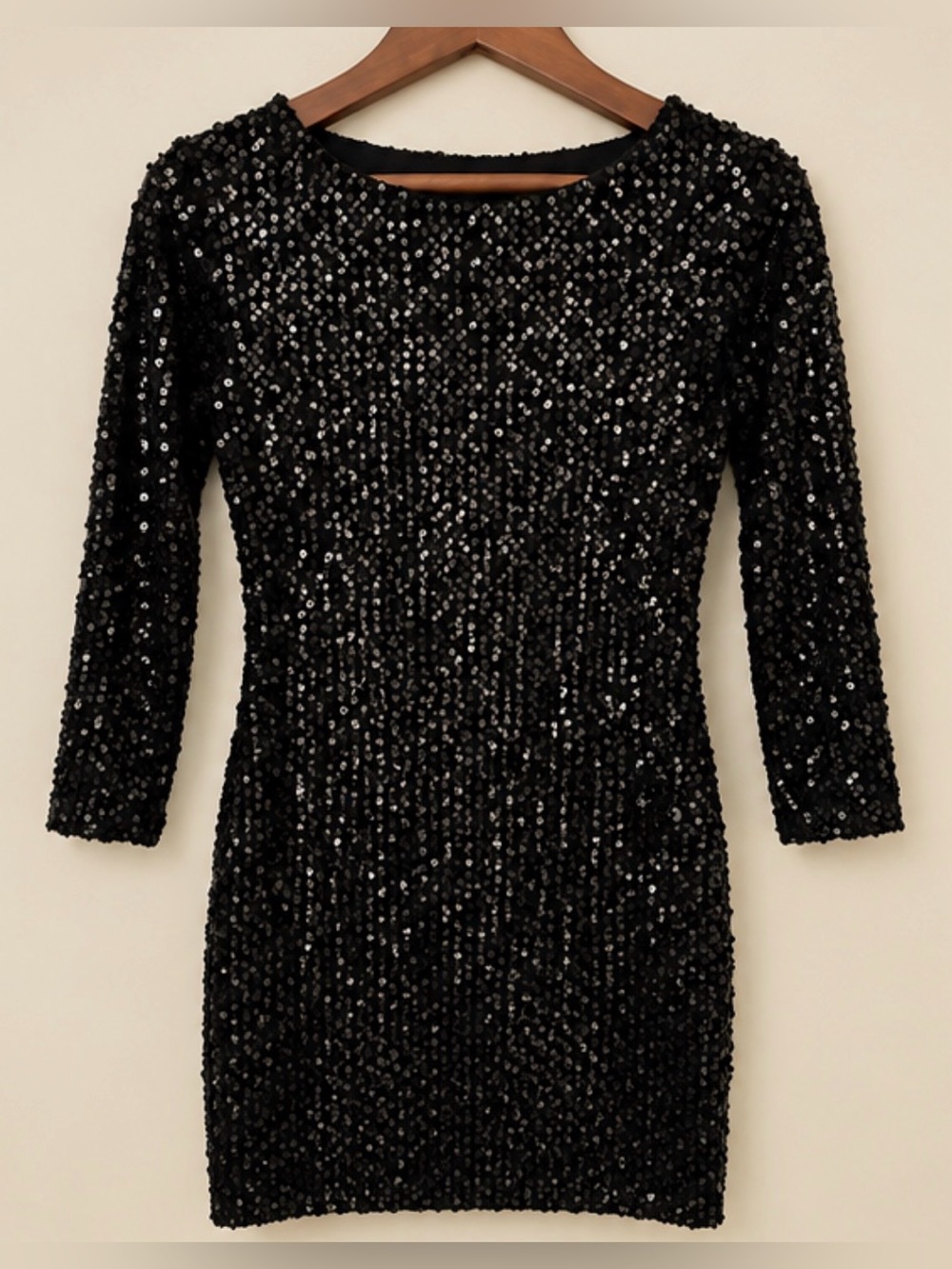 Minimum Black Long-Sleeve Sequin Bodycon Dress